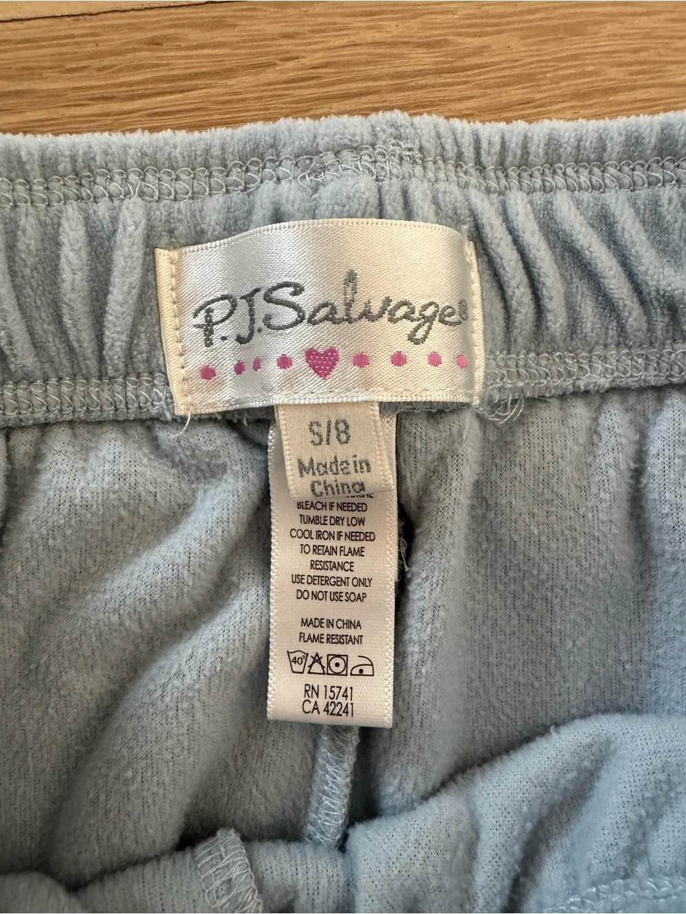 P.J. Salvage Light Blue Velour Lounge Bottoms with Pink Heart Detail